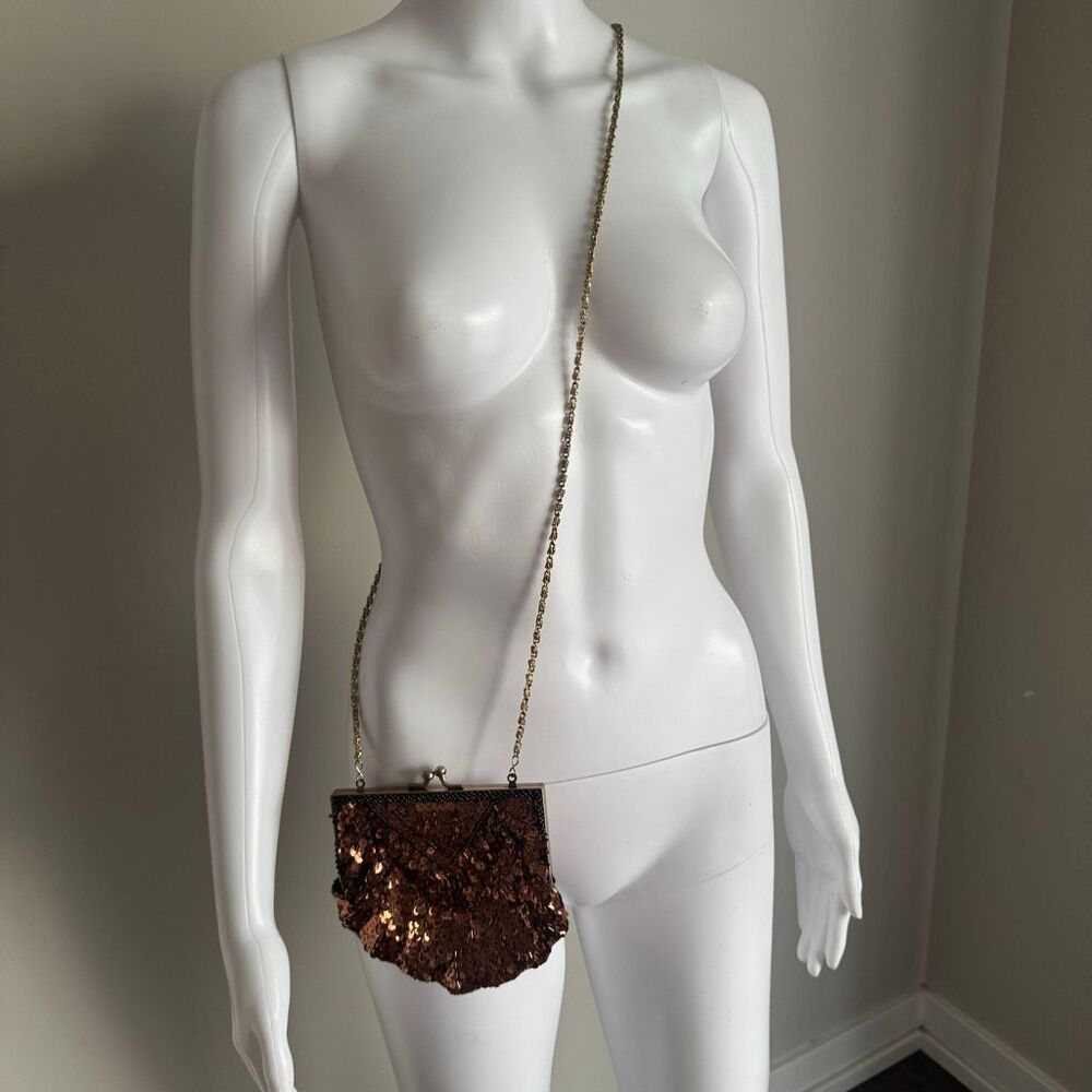 Vintage Sequin Beaded Crossbody Purse With Kiss Lock Closure NWT